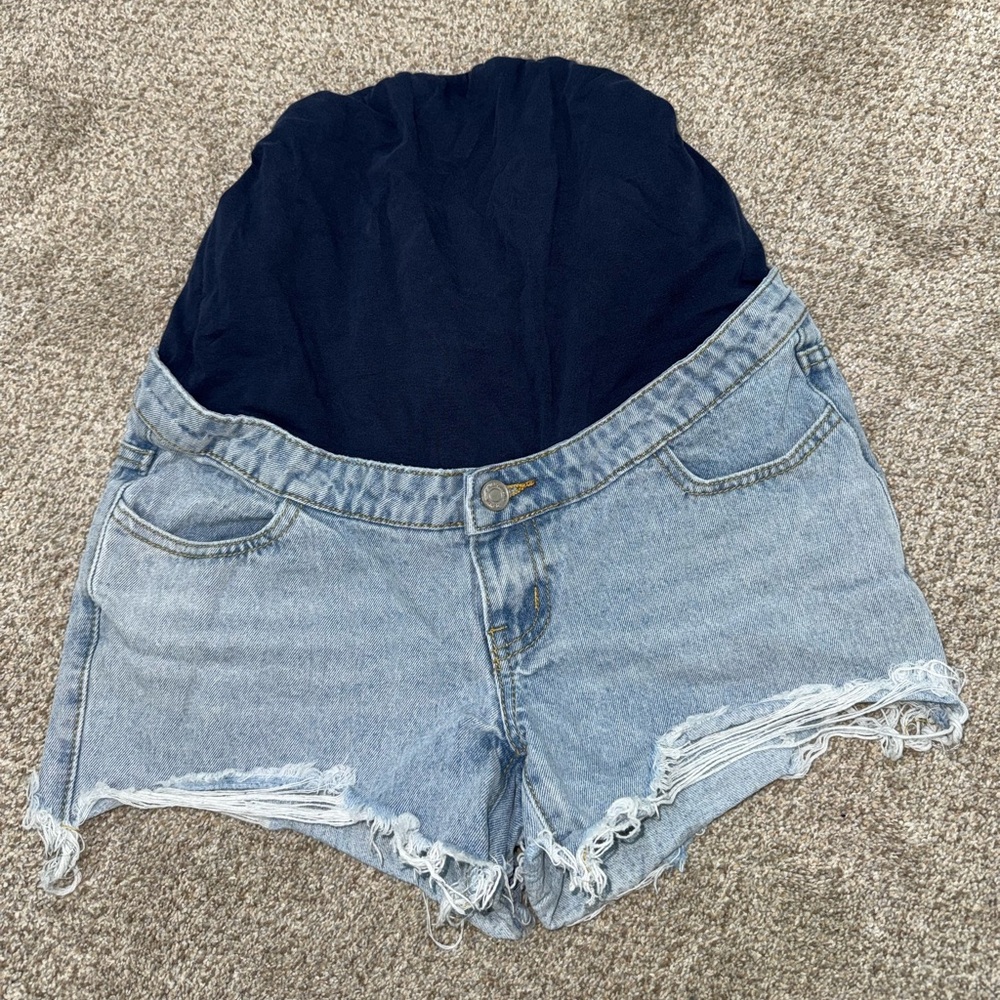 Misguided Maternity Denim Shorts Size Small Distressed - Picture 3 of 10